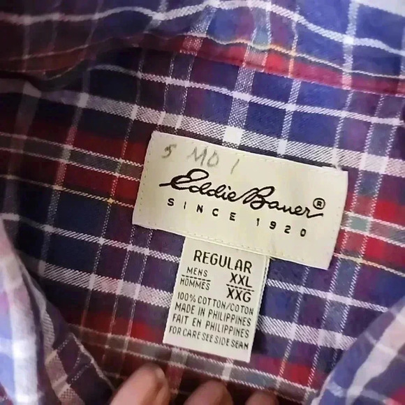 Eddie Bauer Mens Plaid Red and Blue long sleeve Button up Shirt. Size XXL - Picture 5 of 9